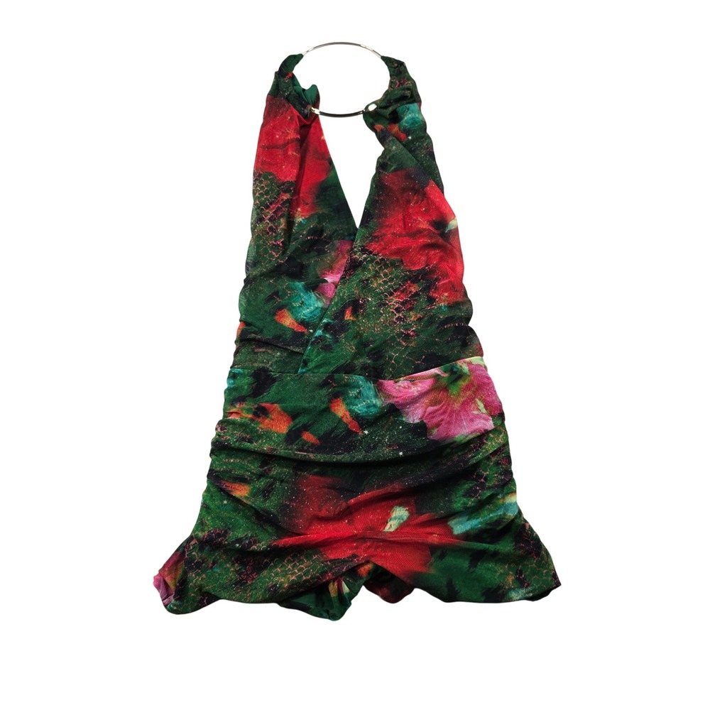 Outcast Clarai Playsuit Women XS Ruby Hibiscus NWT Floral Ruched Halter